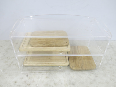 Small Perspex Food Display, Size, H25 x W50 x D24cm. Comes with 4 x Small Wooden Display Boards.