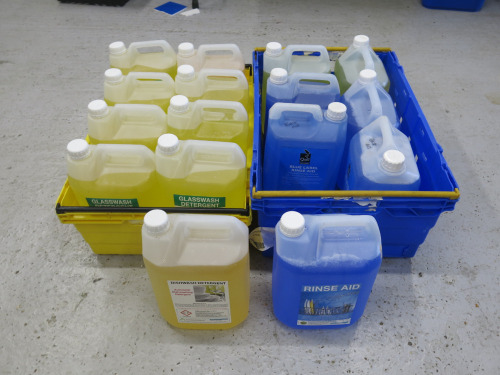 16 x 5Lt Containers of Rinse Aid & Glasswasher Detergent to Include: 5 x Rinse Aid & 11 x Glasswasher Detergent.