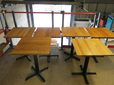 6 x Wooden Top Tables with Black Single Metal Pedestal, Size H75 x W60 x D60cm.