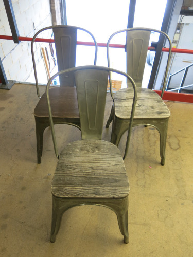 3 x Metal Frame Stacking Chairs with Wooden Seat.