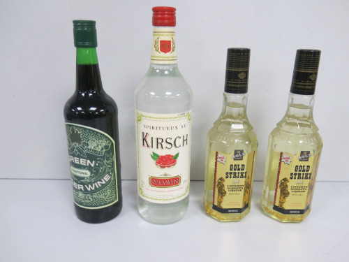 4 x Bottles to Include: 1 x Green Traditional Ginger Wine 70cl, 1 x Kirsch Sylvain 100cl & 2 x Bols Gold Strike Cinnamon Schnapps Liqueur 50cl