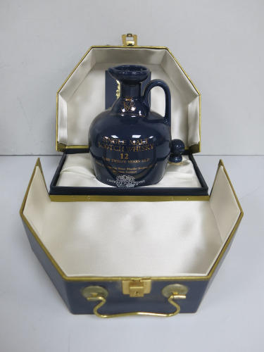 Venice Simplon Orient Express 12 Year Old Single Malt Scotch Whisky in Presentation Case with Ceramic/Cork Stopper Inside. This Single Malt was only available for purchase on the world famous train The Orient Express. The ceramic decanter is supplied in 