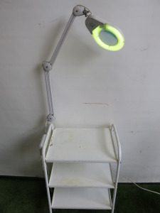 3 Shelf Metal White Trolley with Magnifying Lamp, Model 6012.