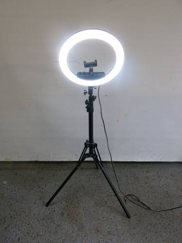 Neewer LED Soft Ring Light, Model RL-14 on Tripod.