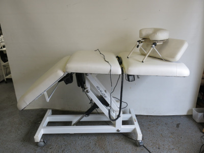 Avalon Electric 3 Section Remote Controlled Massage Table with Upper & Lower Reclining Sections & Head Rest. NOTE: upper section does not incline & requires new motor.