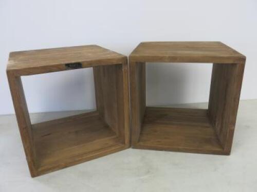 Pair of Raft Reclaimed Teak Wooden Cube Table. Size 40 x 40 x 40cm (2.5cm Thick)
