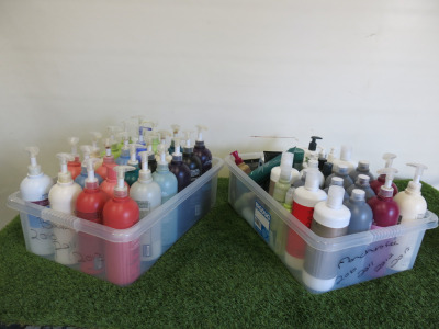 Approx 65 x Part Bottled Hair Salon Branded Products by Aveda, Scwarzkopf & Kera Straight with Shampoo, Conditioner, Color Catalyst etc to Include: 27 x Part Bottles of Aveda Shampoo, 7 x Aveda Part Color Catalyst, 4 x Schwarzkopf Part Developer, 5 x Kera