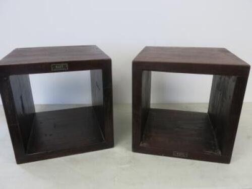 Pair of Raft Reclaimed Teak Wooden Cube Table. Size 40 x 40 x 40cm. (3.5cm Thick)