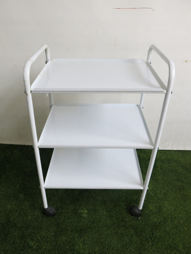 3 Shelf Metal White Trolley on Castors.