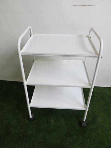 3 Shelf Metal White Trolley on Castors.