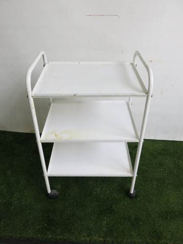 3 Shelf Metal White Trolley on Castors.