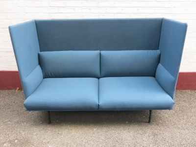 Designer German Made High Back Two Seater Reception Sofa in Light Blue, Model 47901 Outline Studio UK. Size H114 x W175 x D75cm.