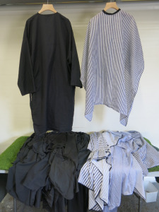 14 x Salon Gowns To Include: 8 x Black, 4 x Black & White Striped, 1 x Purple & 1 x Children's.