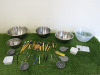 4 x Stainless Steel Bowls with a Qty of Make Up Brushes, Tweezers & Small Ceramic Mixing Bowls.