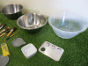 4 x Stainless Steel Bowls with a Qty of Make Up Brushes, Tweezers & Small Ceramic Mixing Bowls. - 2