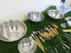 4 x Stainless Steel Bowls with a Qty of Make Up Brushes, Tweezers & Small Ceramic Mixing Bowls. - 6