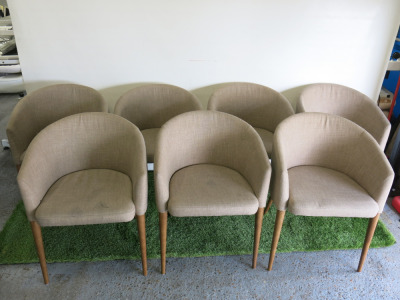 7 x Reception Chairs Upholstered in Beige Fabric on Wooden Legs. Size H75cm.