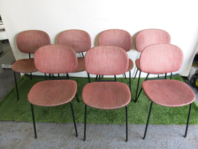7 x Infiniti Pink Fabric Dining Chairs on Metal Frame. NOTE: condition (As Viewed/Pictured).