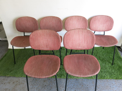 6 x Infiniti Pink Fabric Dining Chairs on Metal Frame. NOTE: condition (As Viewed/Pictured).