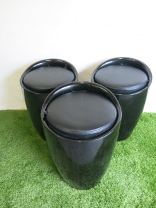 3 x Aosun Storage Stall in Black Plastic with Black Faux Leather Padded Set. Size H51cm.