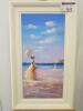 Framed Oil Canvas Print of Ladies on Beach. Size 74 x 46cm