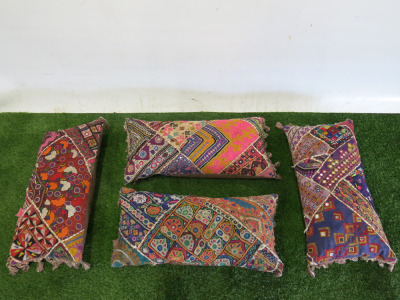 4 x Embroided Multi Coloured Cushions with Tassels, Size L60cm.