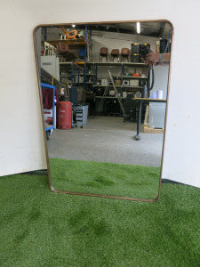 Large Brass Oblong Wall Hung Mirror, Size H101 x W70cm.