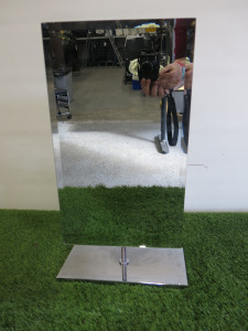 Bevelled Glass Mirror with Articulated Arm on Chrome Stand, Size H56 x W28cm.