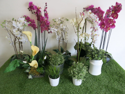 11 x Assorted Sized Artificial Plants to Include: 6 x Orchid, 1 x Lilley & 4 x Mini Potted Plants.