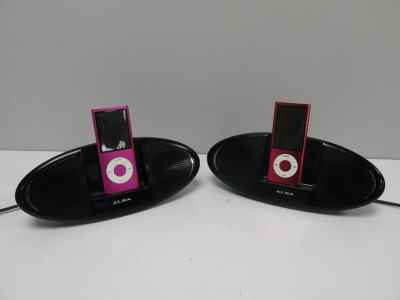 2 x Apple iPod, Model A1320 & 2 x Alba Mini iPod Speakers.