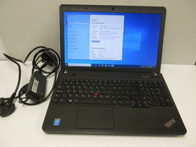 Lenovo 15.5" Think Pad Laptop E540. Running Windows 10 Pro, Intel Core i5-4200M, CPU @2.50GHz, 4GB RAM, 446GB HDD. Comes with Power Supply.