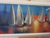 White Wood Framed Varnished Oil on Canvas Print, Sailing Boats at Sunset. Size 77 x 137cm - 2