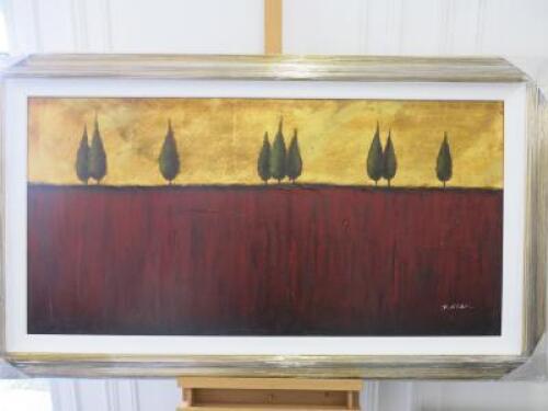 Gold Framed Oil Canvas Print of a Meadow. D.Wise. Size 84 x 143cm