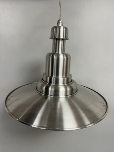 Brushed Round Aluminium & Acorn Shape Glass Pendant Ceiling Light, Model XF40A (Boxed/New).
