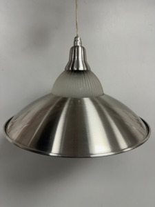 Brushed Aluminium & Primatic Glass Bowl Pendant Ceiling Light, Model XF17B (Boxed/New).