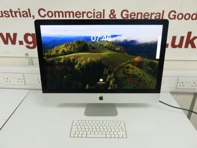 Apple 27" iMac, Model A2115, Running macOS Sonoma 14.0, Intel Core i5, 3.3Ghz, 6 Core, AMD Radeon Pro 5300 4GB Graphics, Retina Display, 16GB HDD, SSD Storage 499GB. Comes with Apple Wireless Keyboard, Model A1644.