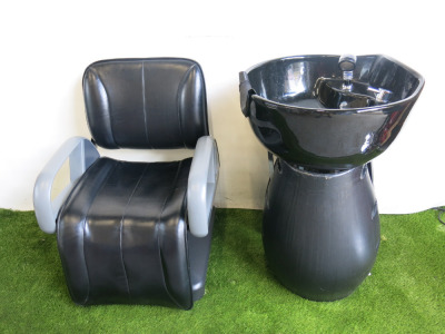 Takara Belmont Shampoo Joy E'sy Adjustable Electric Chair, Model SP-270 with Porcelain Black Back Wash On Metal Frame.