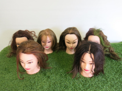 6 x Hairdressing Training Heads with Assorted Colours & Length of Hair & 6 x Assorted Tripods.