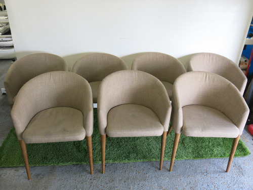 7 x Reception Chairs Upholstered in Beige Fabric on Wooden Legs. Size H75cm.