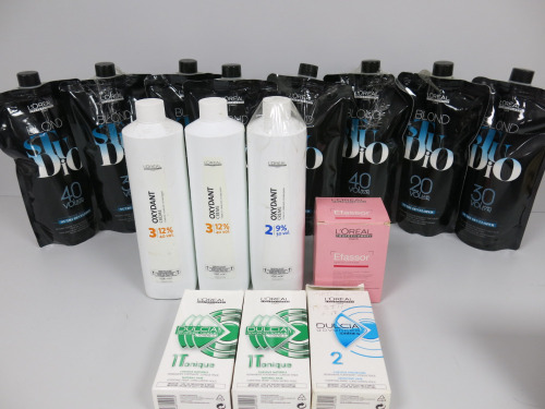 Stock of 15 x L'Oreal Products to Include: 8 x 1000ml Blond Studio Nutri Developer, 3 x 1000ml Oxydant Creme, 3 x Dulcia Tonique, 1 x Efassor Special Coloriste