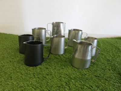 8 x Assorted Size Stainless Steel Milk Jugs.