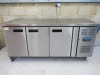 Polar Stainless Steel Triple Door Counter Fridge, Model G597, S/N 6162826. Size H85 x W180 x D70cm.