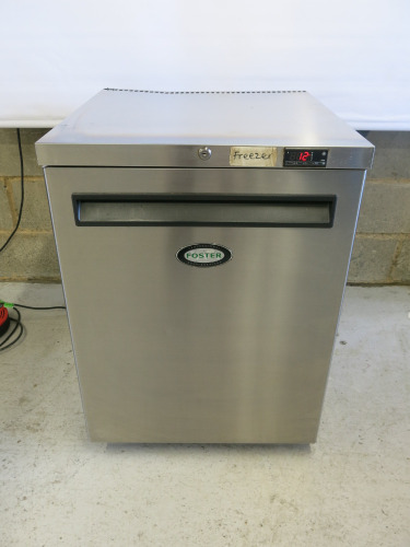 Foster Stainless Steel Single Door Under Counter Freezer, Model LR150-A, S/N E551498. Size H82 x W60 x D64cm.