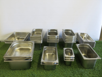 Approx 55 x Assorted Sized Stainless Steel GN Containers.