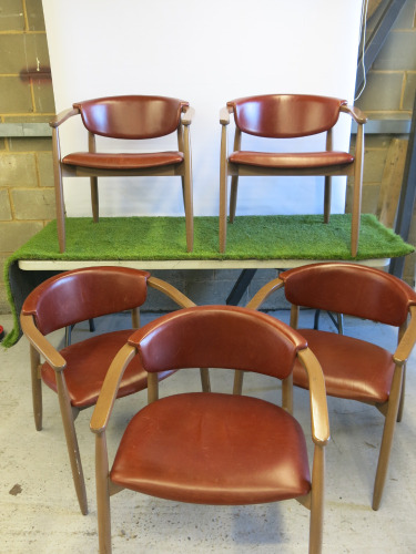 5 x Joanne American Walnut Chair, Upholstered in Red Leather Buckskin, Size H 81cm.