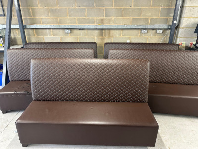 5 x Sections of Brown Faux Leather Booth/Bench Seating with Green Stitching. Size H102 x W170 x D70. Condition (As Viewed/Pictured).