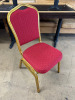 93 x Stacking Banquet Chairs Upholstered in Red with Gold Metal Frame. - 4