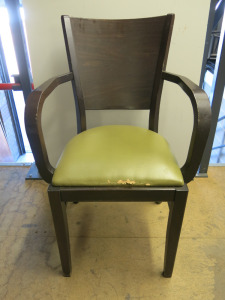 22 x Dark Walnut Dining Chairs Upholstered in Green Faux Leather to Include: 3 x Carvers & 19 x Dining Chairs.