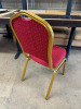 93 x Stacking Banquet Chairs Upholstered in Red with Gold Metal Frame. - 3