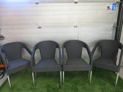 4 x Wicker Wraparound Stackable Bistro Chairs in Grey.